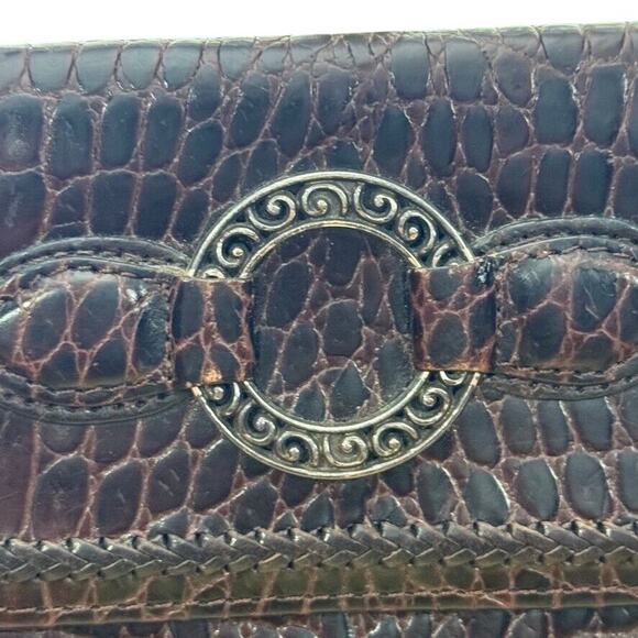 Brighton Womens Brown Croc Print Flap Wallet Bi-Fold Leather Card Holder - Picture 3 of 16